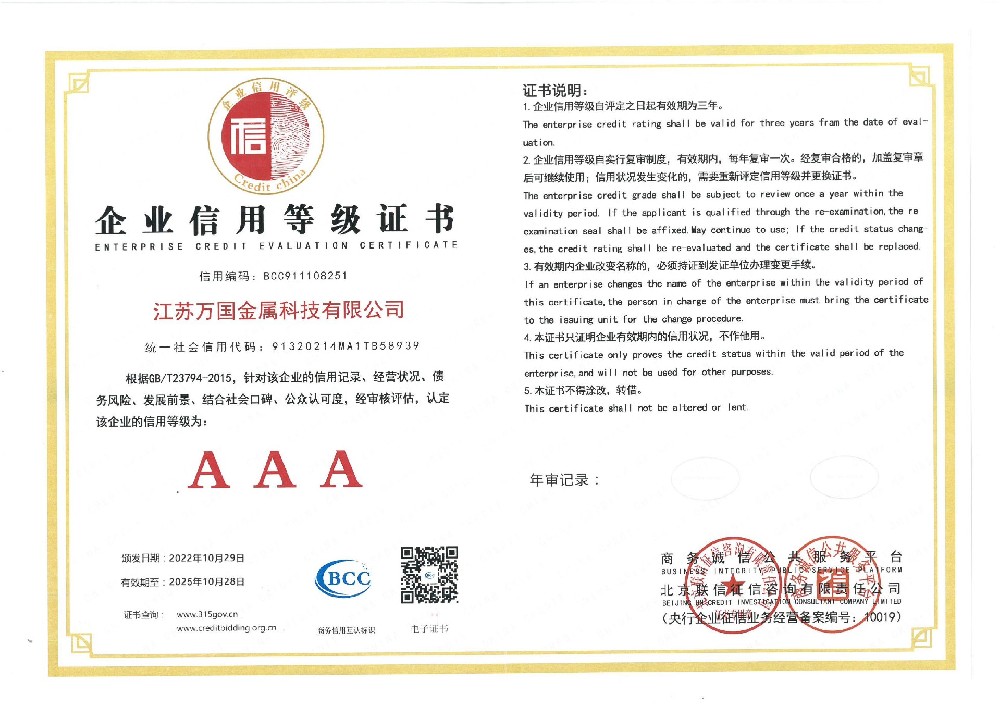 信用等級證書